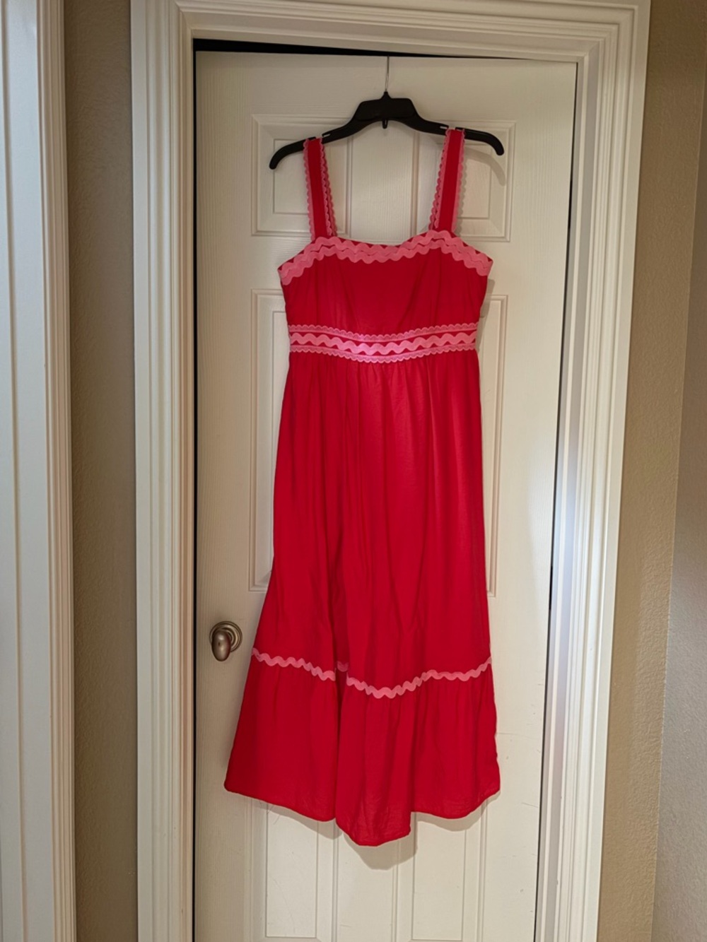 Blu Pepper Red Maxi Dress with Pink Rickrack Trim - Picture 2 of 8